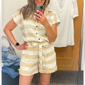 Thread essential tan and white striped shorts romper 23656